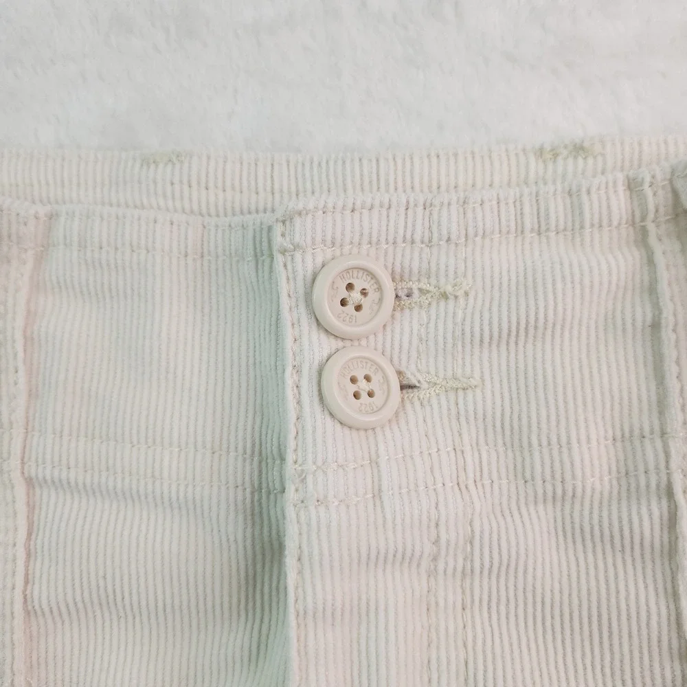 Vintage Y2K Hollister Cream Corduroy Micro Mini Skirt Size 0 W29 Ultra Low Rise